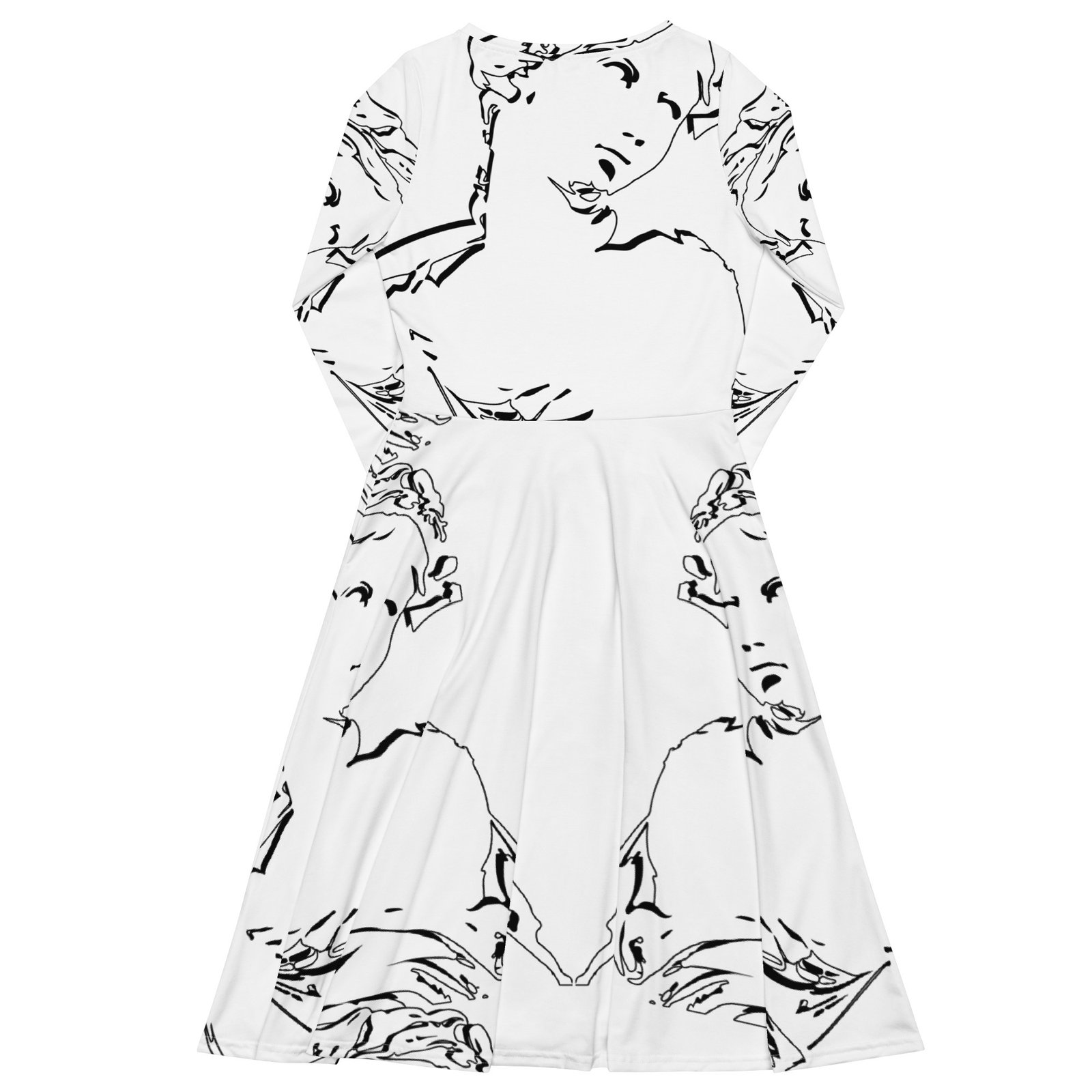 all over print long sleeve midi dress white back 690e7e938d2f2