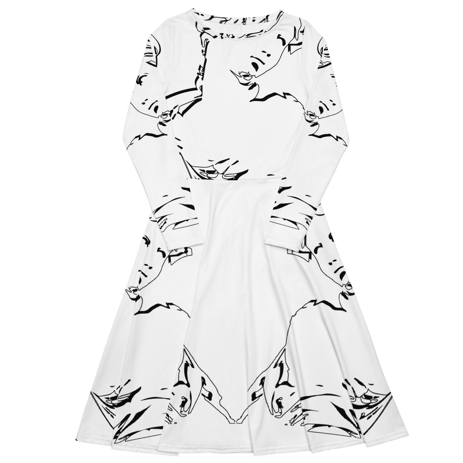 all over print long sleeve midi dress white front 690e80a6b32b9
