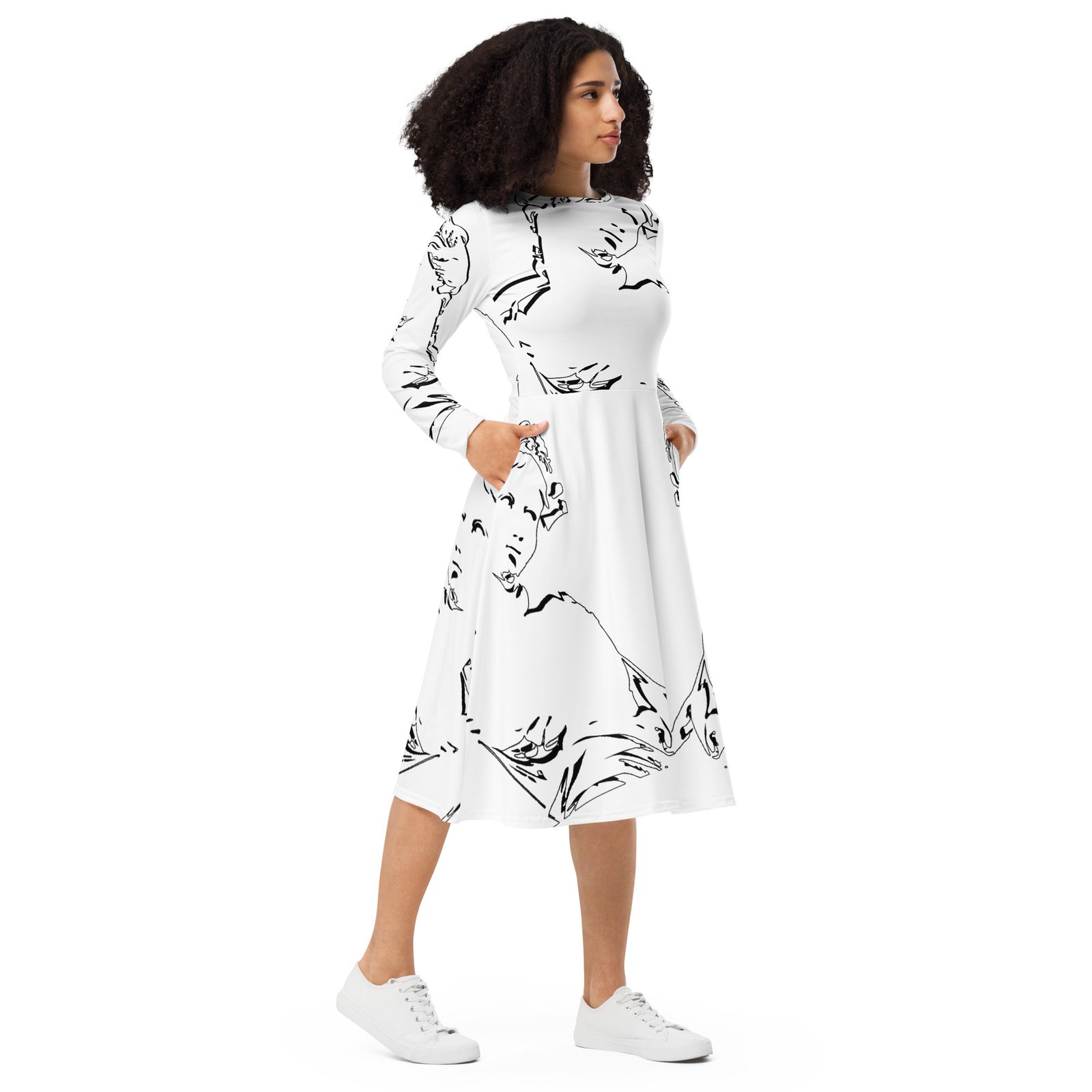 all over print long sleeve midi dress white right front 690e80a6b368f