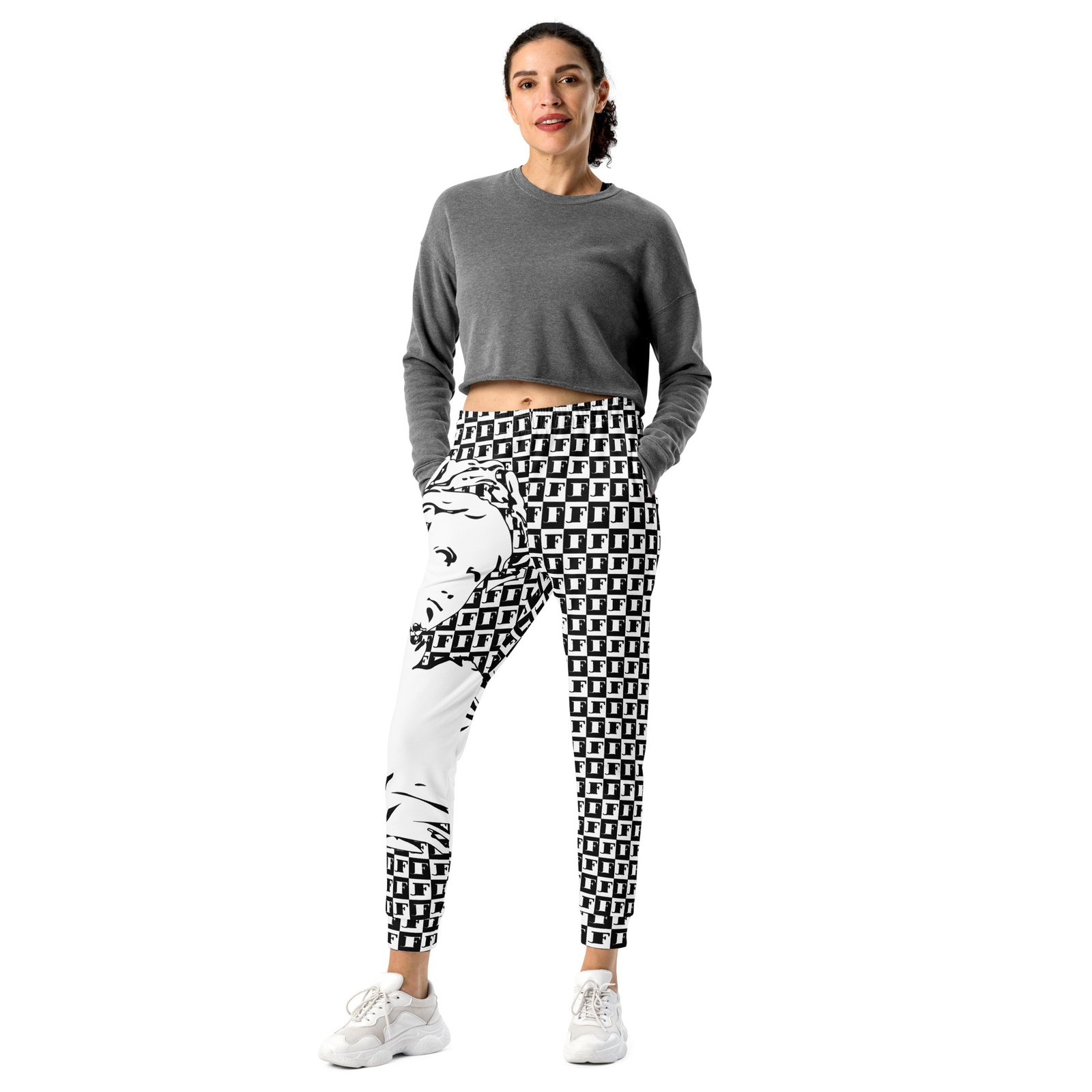 all over print recycled womens joggers white front 690e42a64b6ae