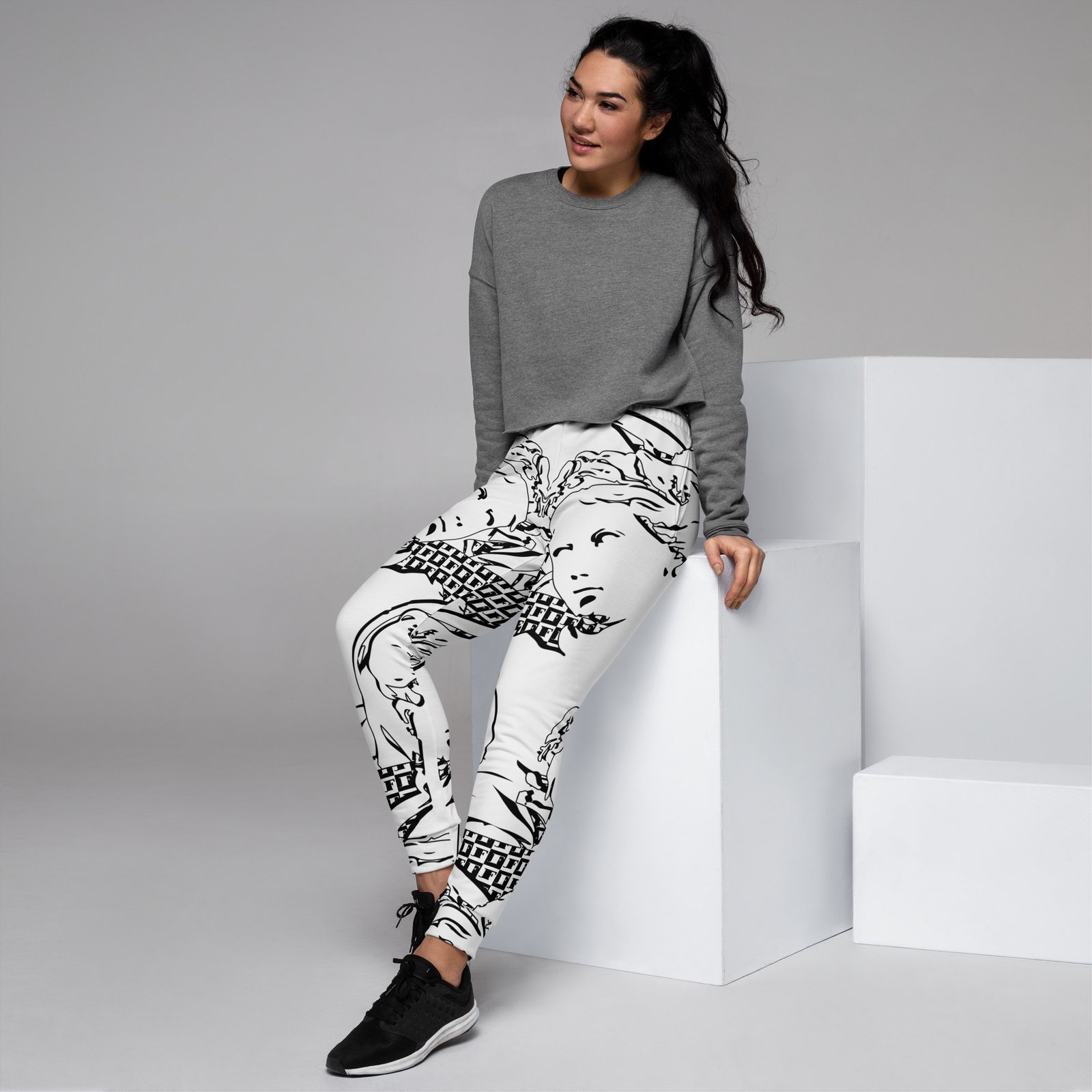 all over print recycled womens joggers white left 6915169b1e74f