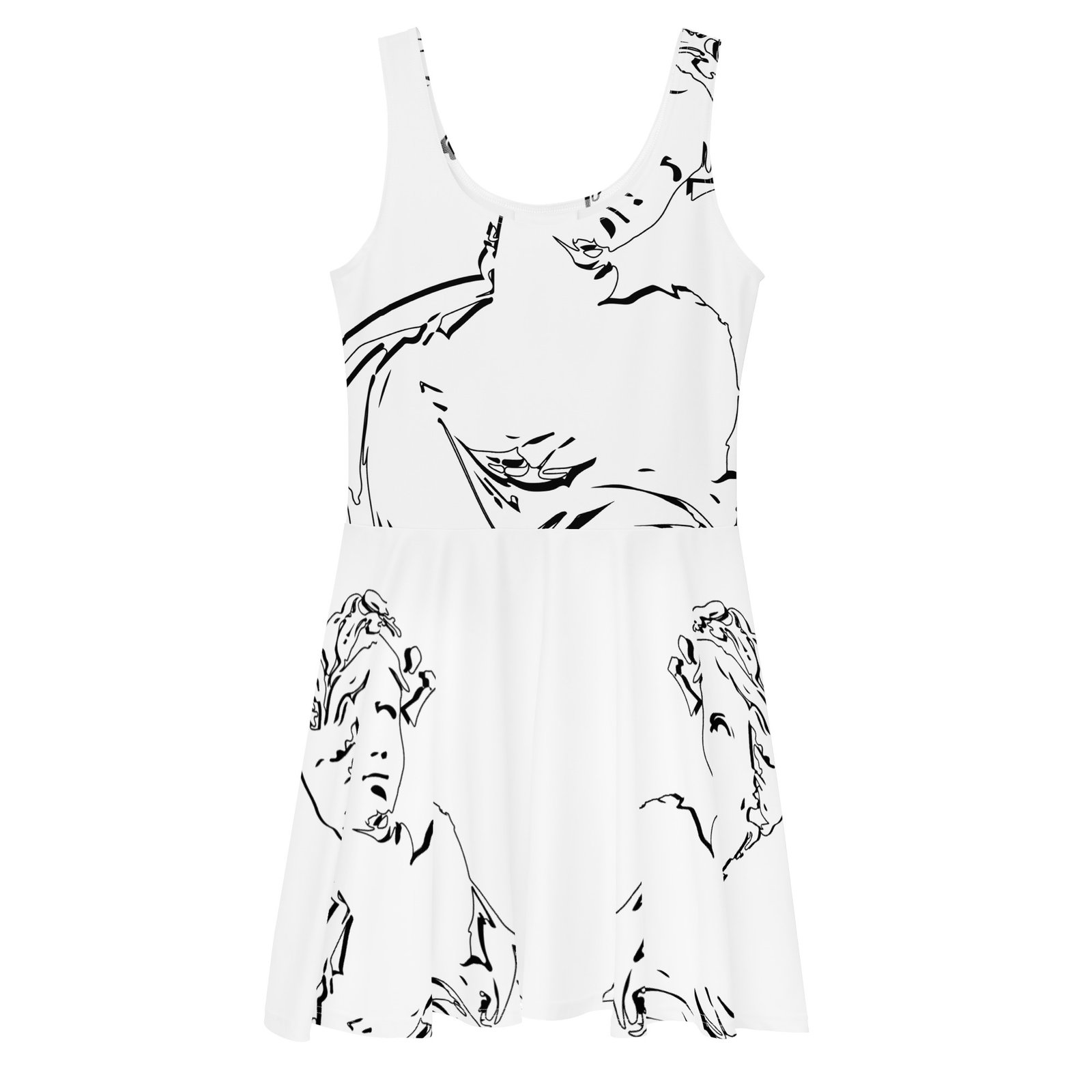 all over print skater dress white front 691231a3db5ca