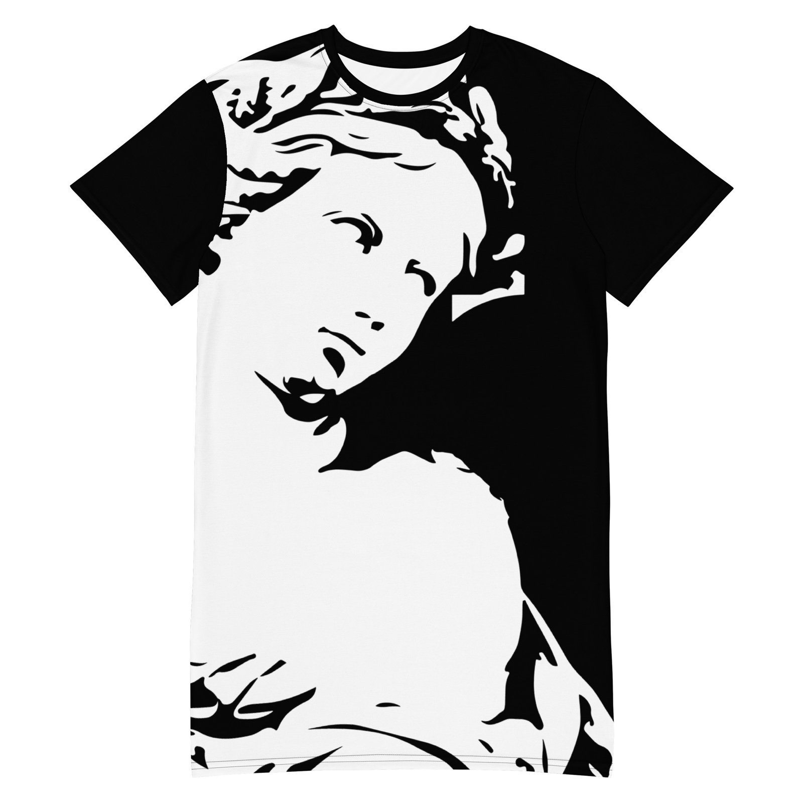 all over print t shirt dress white front 690bfc0f96550