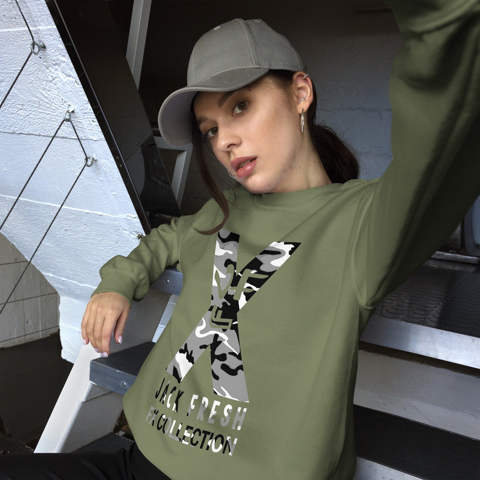 unisex crew neck sweatshirt military green front 6929db572ed49