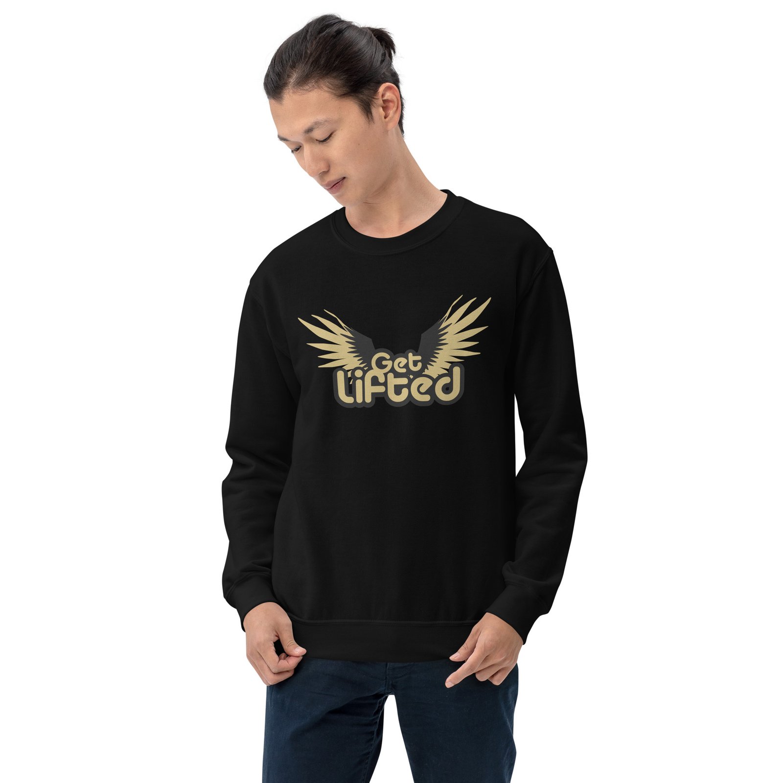 unisex crew neck sweatshirt black front 695c26b342538