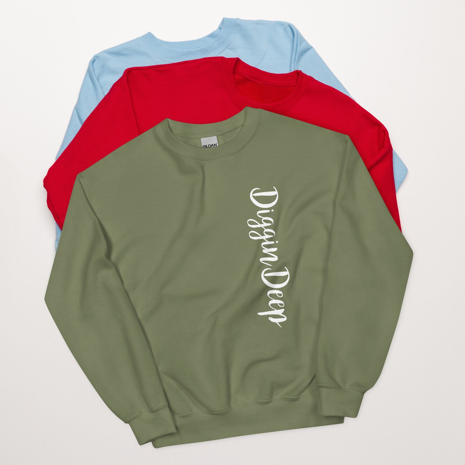 unisex crew neck sweatshirt military green front 695c77c3ba0a3